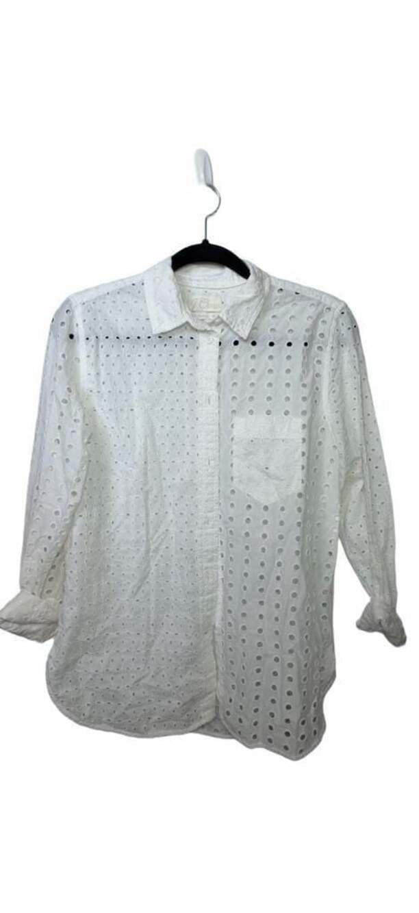 J.Crew Classic White Eyelet Long Sleeve Button-Up Shirt Blouse_A86